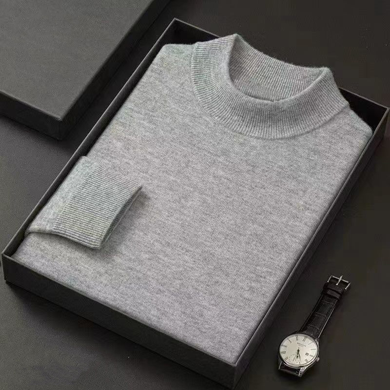 2023 Otoño e Invierno moda Simple medio cuello alto grueso cálido Color sólido suéter de punto con suéter inferior de cachemira para hombres