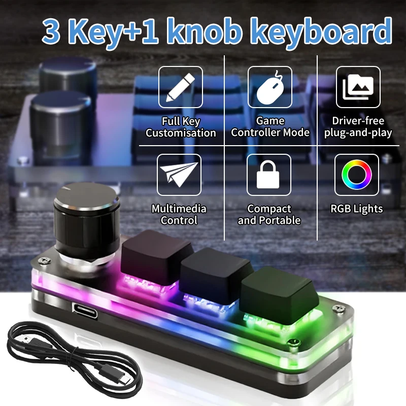 Mini-USB-Makro-mechanische Tastatur mit 3 Tasten, 1 Knopf, RGB-Gaming, benutzerdefinierter Programmierschalter, tragbare Tastaturen für Photoshop