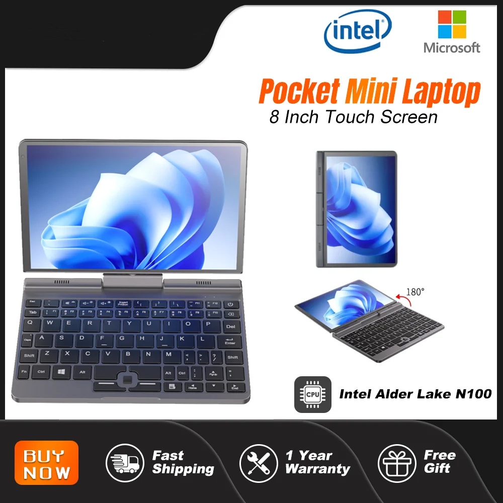 P8 8 pulgadas Mini portátil pantalla táctil giratoria 360 grados Intel Alder N150 12GB Notebook Tablet PC portátiles portátiles