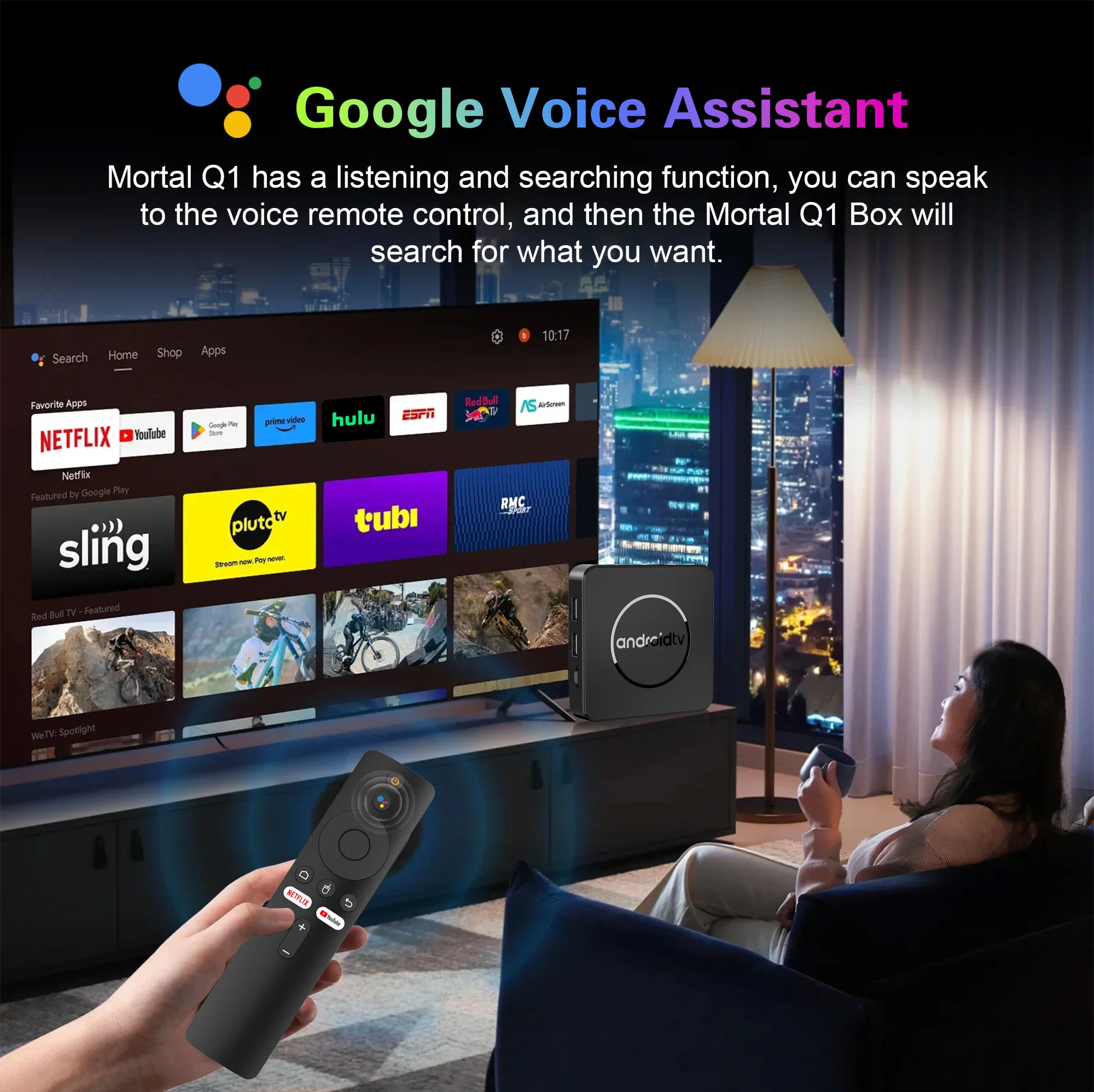 Mortal Global Versão Android 14 4K HDR Smart TV Box 2GB/16GB 5G Dual Wifi BT5.2 Assistente de Voz H313 Media Player Q1 ATV TV Box
