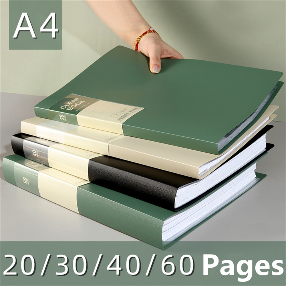 A4 File Folder Display Book 20/30/40/60 Pages Transparent Insert Paper Document Organizer Bag Office School Supplies