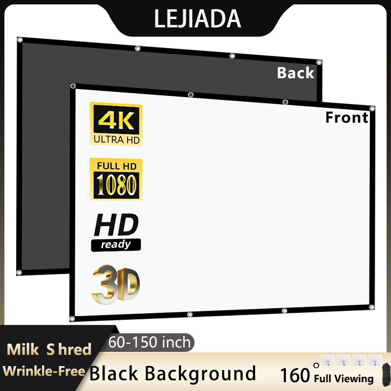Экран проектора LEJIADA 60-150 дюймов, белый молочный измельчитель, черный фон, дизайн без морщин, мягкий проекционный экран для использования в помещении и на открытом воздухе