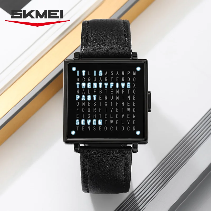 Reloj electrónico SKMEI 2388 de moda, reloj de pulsera Digital con luz Led de lujo para hombre, indicador de fecha, reloj con correa de cuero resistente al agua