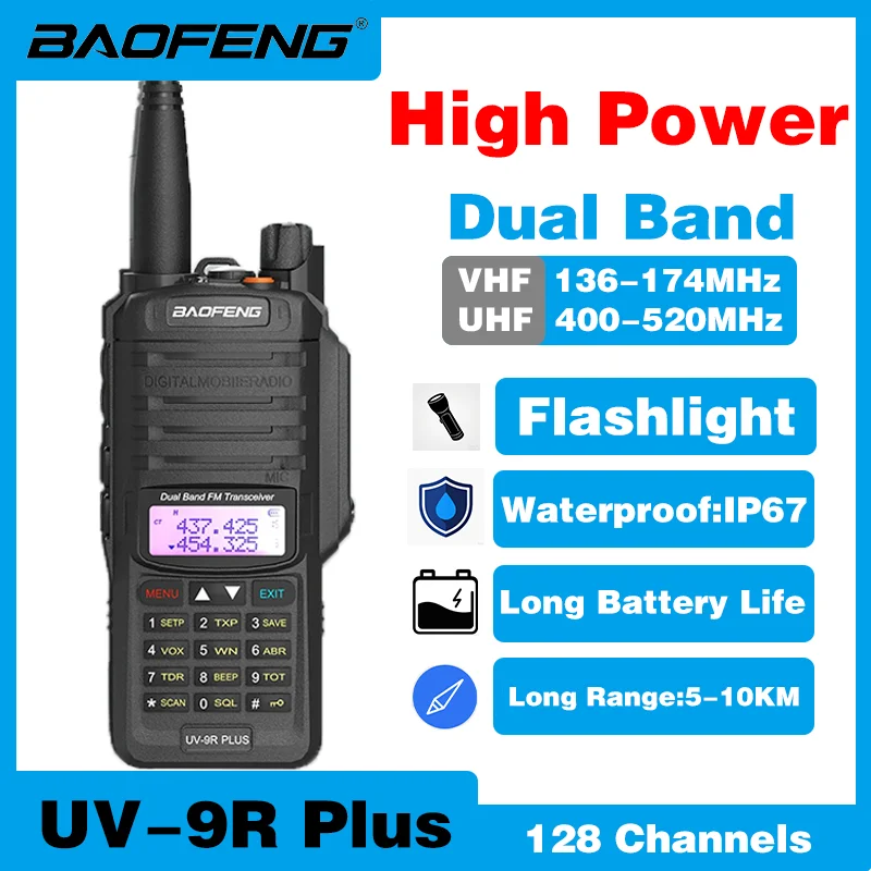 Baofeng UV-9R Plus IP68 Walkie Talkie impermeable banda Dual 10KM de largo alcance portátil VHF/UHF transceptor CB caza Ham Radio