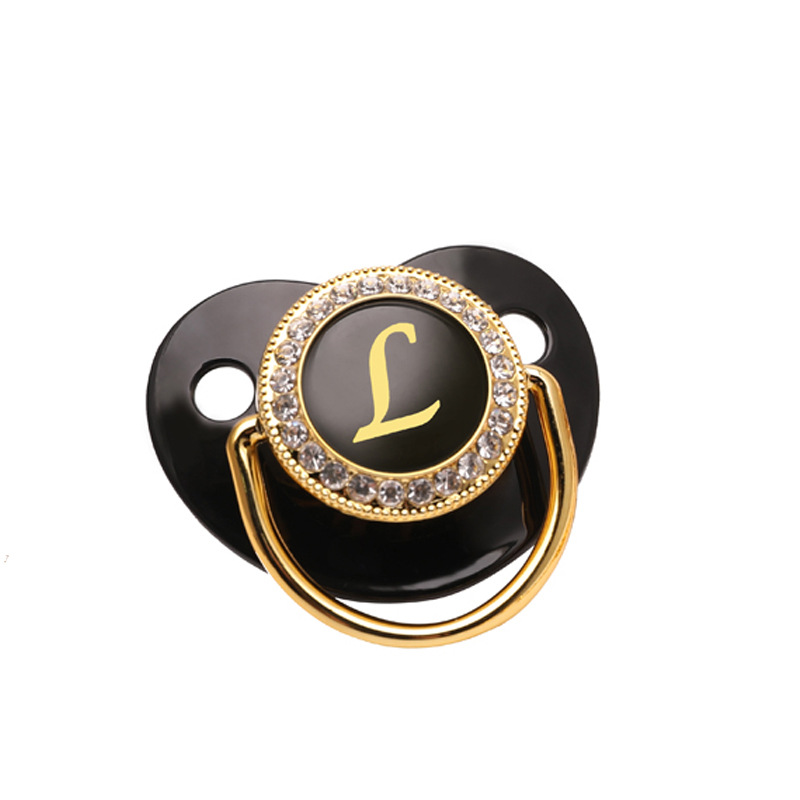 Baby Pacifier ชื่อ 26 จดหมายเริ่มต้นสีดํา Bling Pacifier BPA ฟรีซิลิโคนทารกแรกเกิดจุกนมทารกแรกเกิด Dummy Soother Chupete
