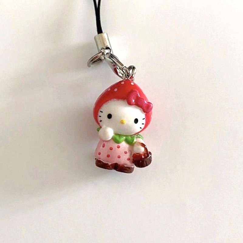 Kawaii Strawberry Holle Kitty Mobile Phone Pendant Cute Funny DIY Backpack Pendant Keychains Decoration Friend Birthday Gift
