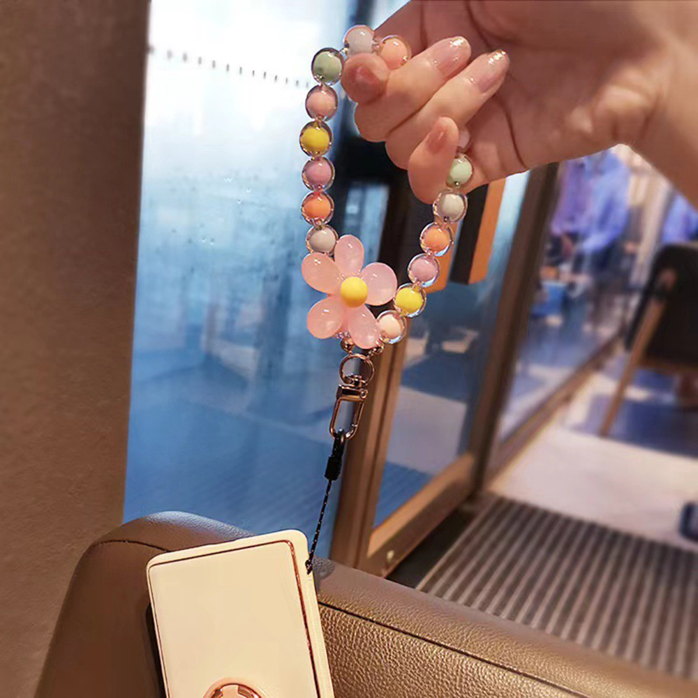 Lanière colorée avec nœud en forme de cœur, Bracelet perlé, fleur, papillon, breloque de téléphone portable, chaînes Anti-perte en acrylique