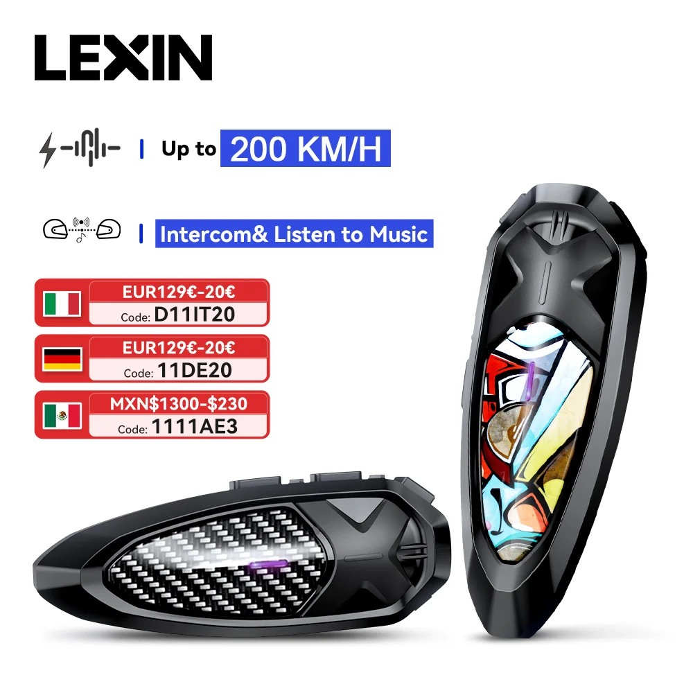 Lexin GTX Intercom Bluetooth для мотоциклетного шлема, гарнитура, поддержка домофона и прослушивания музыки в одном времени, 10 гонщиков, 2000 м