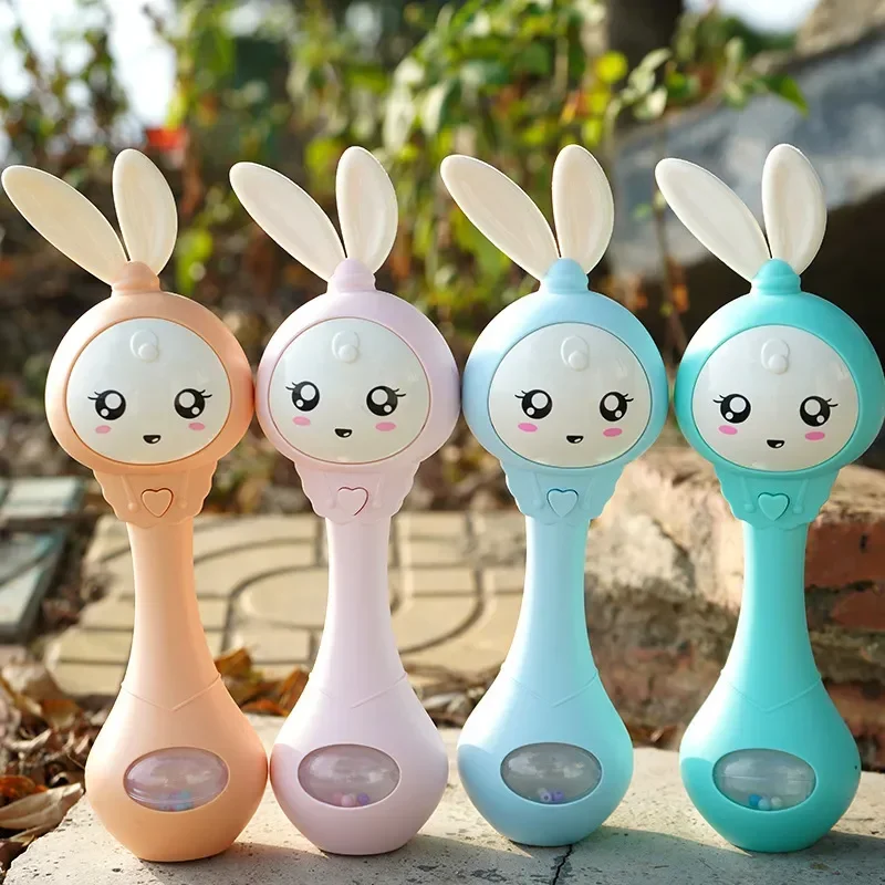 Baby Musik Blinkende Rassel Spielzeug Kaninchen Beißring Hand Glocken Mobile Infant Stop Weinen Tränen Rasseln Neugeborenen Frühen Pädagogisches Spielzeug 18M