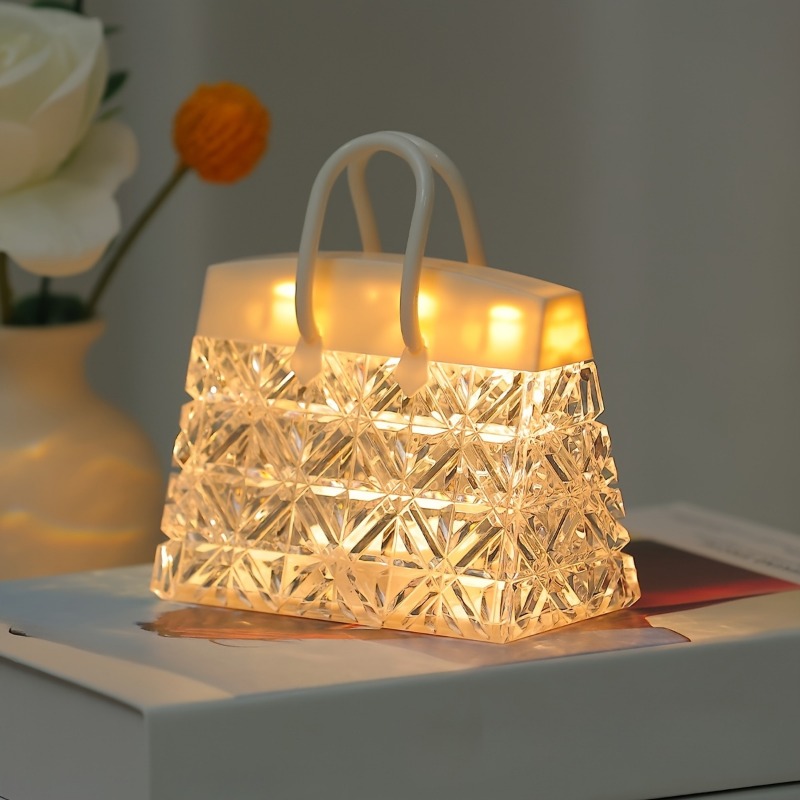 Chic Handbag-Inspired Acrylic Night Light - Battery Operated, Modern Bedroom Ambiance Lamp
