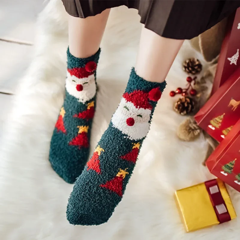 Giáng Sinh Nỉ Mặc Tất Giữa Ống Ấm Dày Tầng Giấc Ngủ Hoạt Hình Vớ