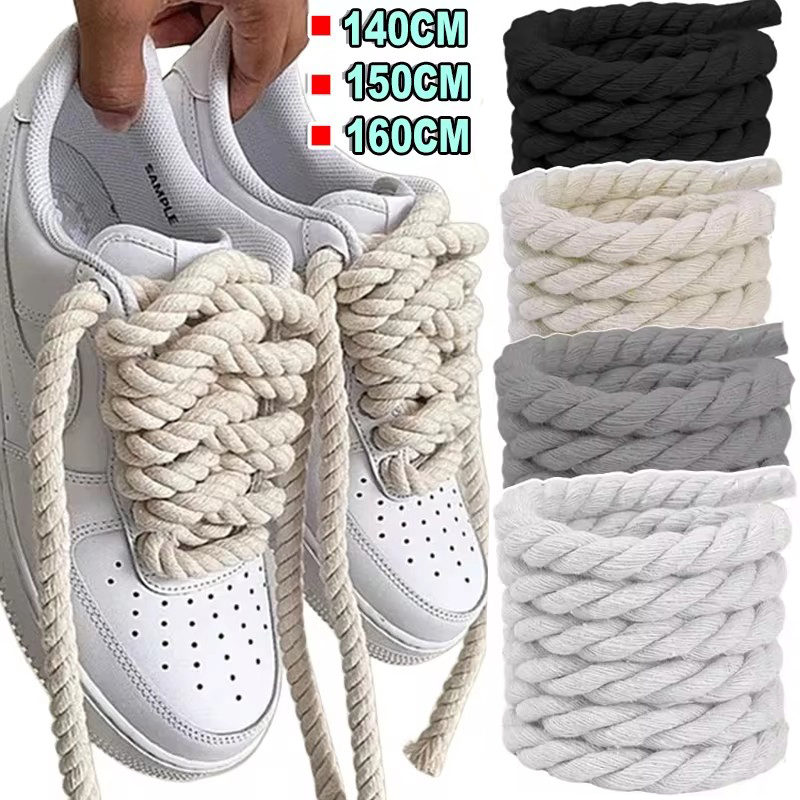 Cordones de zapatos atrevidos de cuerda trenzada tejida de línea de algodón de 120-160CM de espesor para zapatillas de deporte DIY, cordones de zapatos de lona bajos