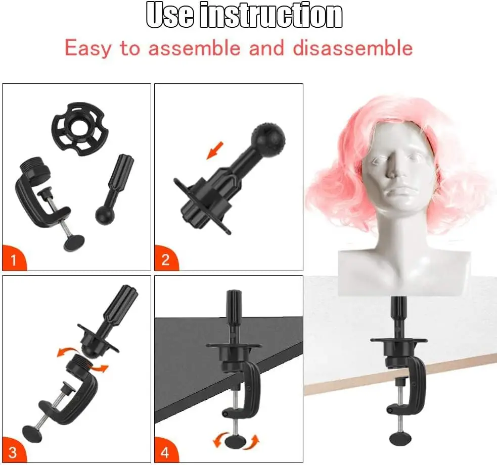 Verstellbarer Mini-Perückenkopf aus Kunststoff, Tischklemme, Haar-Accessoire, Werkzeug, Training, Schaufensterpuppenhalter für die Perückenherstellung