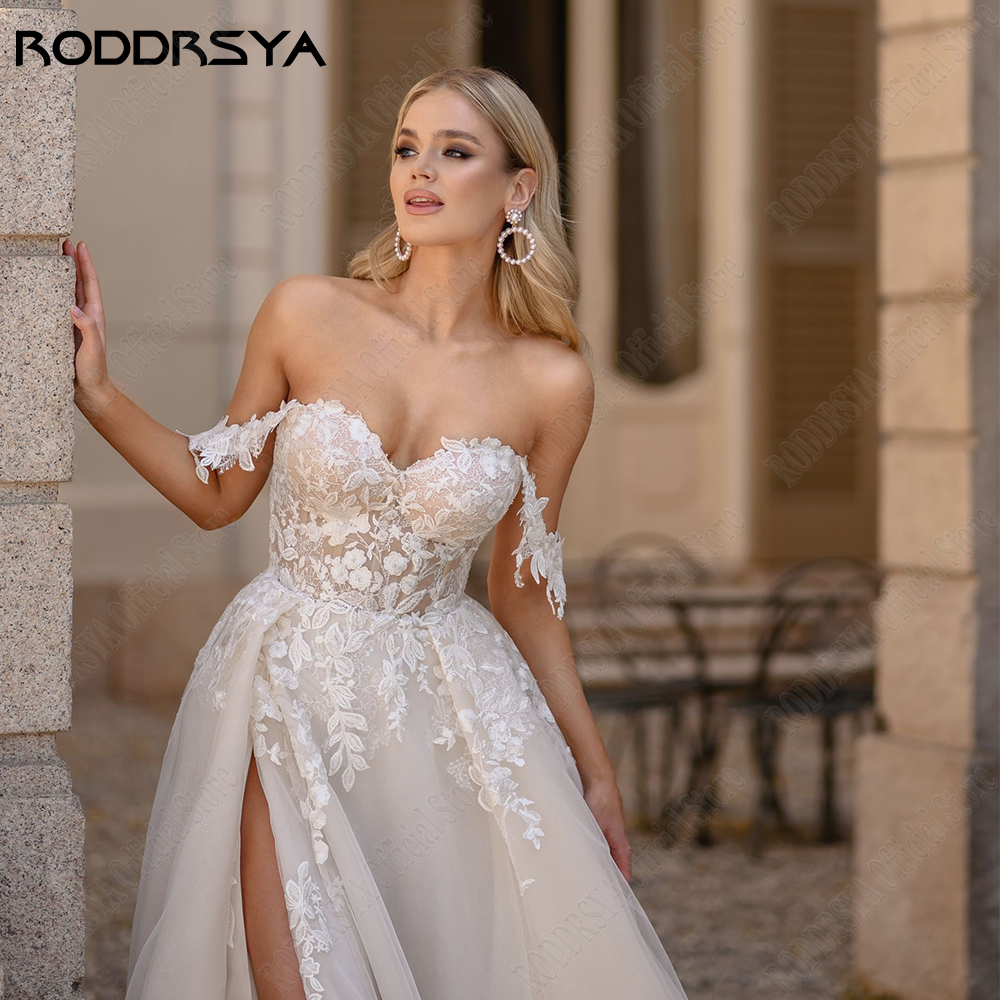 Roddrsya Zivil Brautkleid 2024 Braut schulter frei Schatz Brautkleid Seite geteilt A-Linie Korsett Vestido de Novia angepasstRODDRSYA Zivil Brautkleid 2024 Braut Off Schulter Sweetheart Brautkleid Seite Split A-Linie K