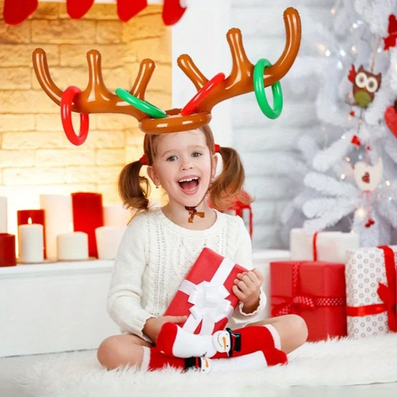 Inflatable Reindeer Antler แหวน Toss เกมสําหรับคริสต์มาสเด็กผู้ใหญ่ครอบครัวปาร์ตี้โปรดปรานกลางแจ้งในร่มแหวน Toss Xmas เกมของเล่น