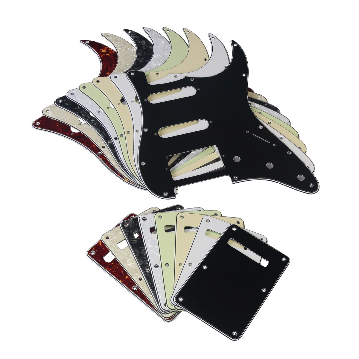 Fleor conjunto de 11 furos ssh st guitarra elétrica pickguard hss placa de arranhões & placa traseira & parafusos, 8 cores escolher