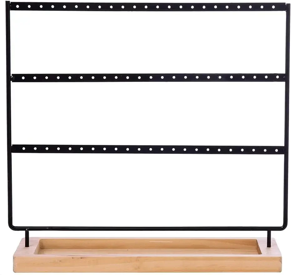 Earring Holder Stand 3-Tier 69 Holes Earring Organizer Stand Display with Wooden Storage Tray Desktop Bracelet Jewelry Holder
