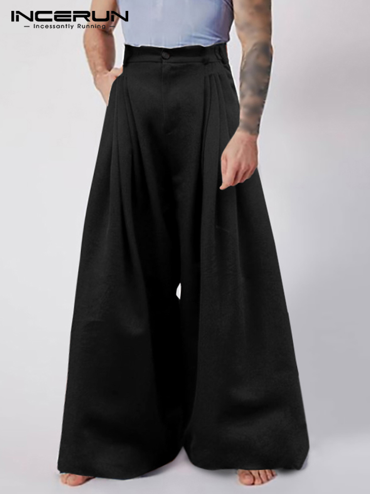 INCERUN 2024 Neue Männer Mode Casual Pantalons Solide Alle-spiel Einfache Männliche Baggy Hohe Taille Hose Drop Gabelung lange Hosen S-5XL