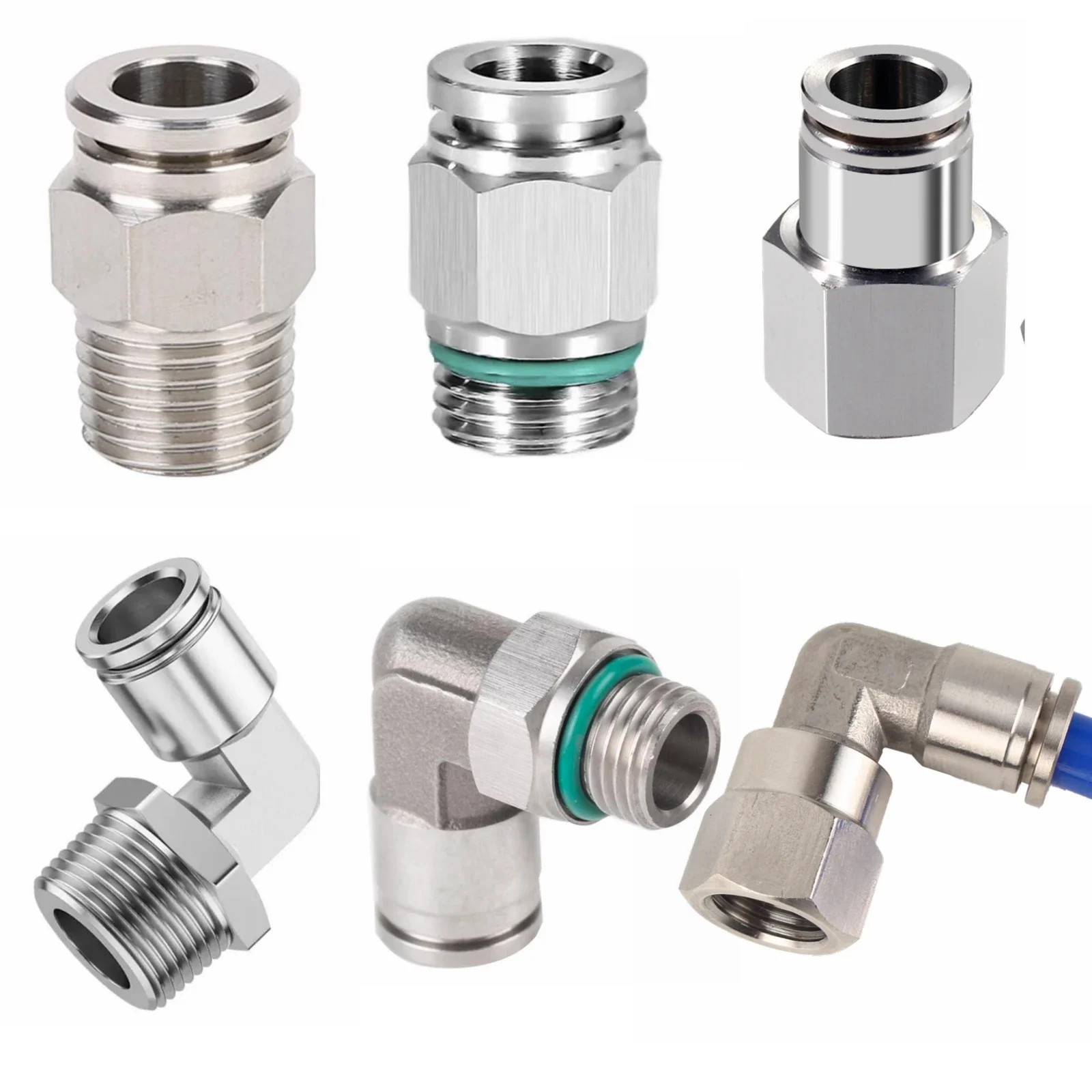 1/8 "1/4" 3/8 "1/2" 3/4 "BSP NPT Feminino Masculino Cotovelo de Mamilo Pneumático 304 Inoxidável Push In Conector Rápido Liberação Encaixe de Ar