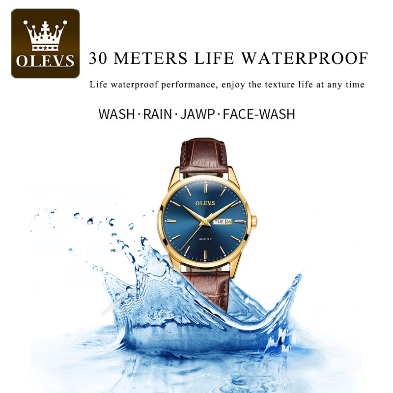 OLEVS, relojes de cuarzo para hombre, marca de lujo, moda informal, reloj para hombre para regalos, reloj de pulsera luminoso resistente al agua de cuero transpirable