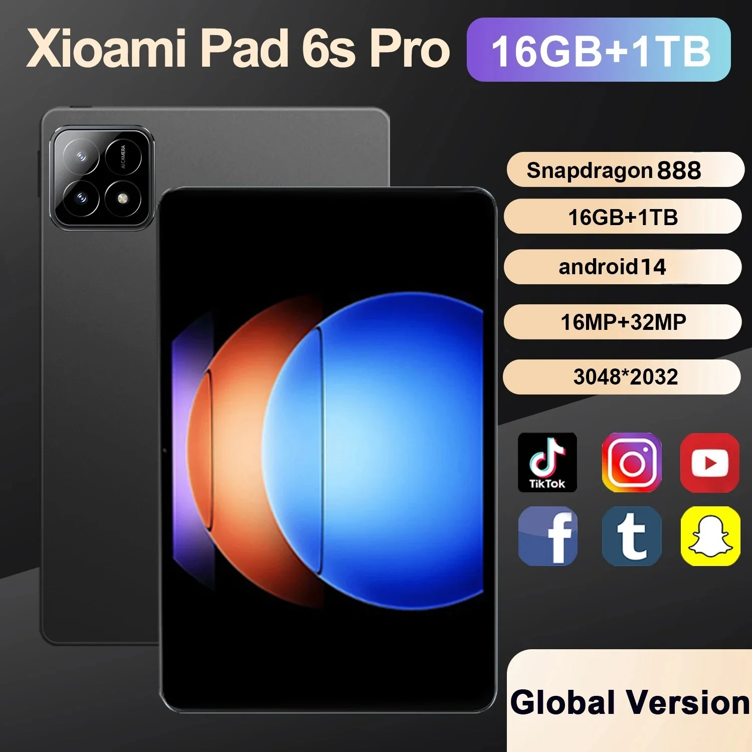 2024 Global Version Xioaml Pad 6S Pro Tablet 11inch  HD 4K Android 14 16GB+1T 12000mAh 5G Dual SIM Bluetooth WiFi GPS Tablet