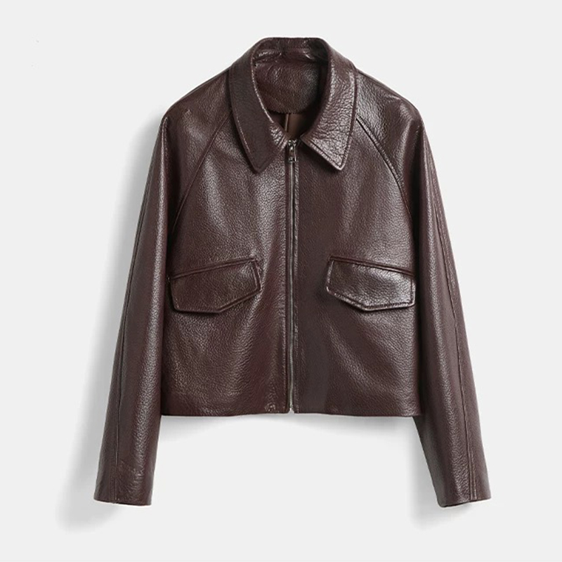 2025 Lente damesjas van zwart echt leer van echt schapenvacht