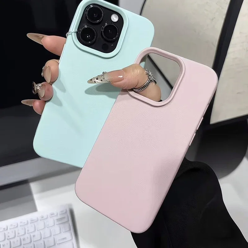 Funda de teléfono de silicona con patrón de lichi de Color caramelo suave para iPhone 11 12 13 14 15 16 ProMax Plus 16E X XS XR cubierta de parachoques a prueba de golpes