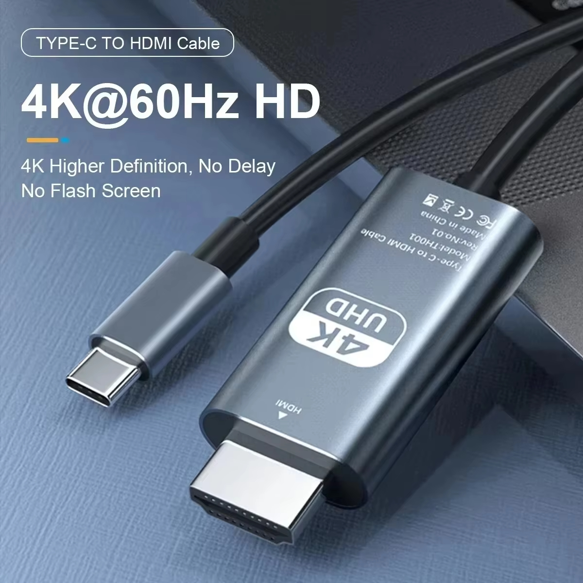 4K 60Hz HD Video Conversion Cable Typec to HDMI Same Screen Cable TV Computer 2 Meters Braided Screen Projection Cable Packaging