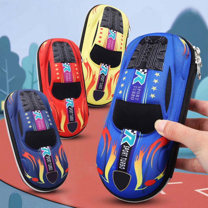 Étuis à crayons de voiture de course 3D pour enfants, dessins animés, école, boîte de papeterie, étui à stylo en plastique OligPU, sac à stylo mignon pour garçon