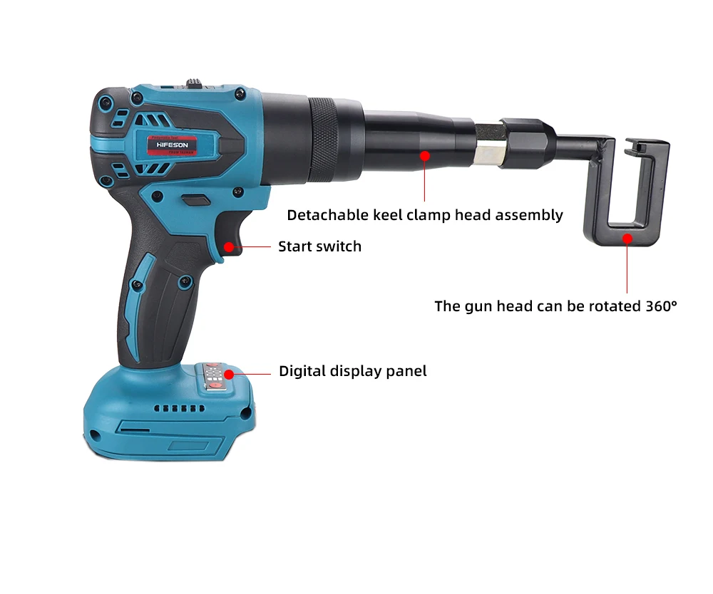 HIFESON ไฟฟ้า Keel คีมไม่มีเล็บ Riveter ไม่มีแบตเตอรี่อลูมิเนียม CRIMPING เครื่องมือไม่มี Rivets สําหรับ 21V 26V แบตเตอรี่ Makita