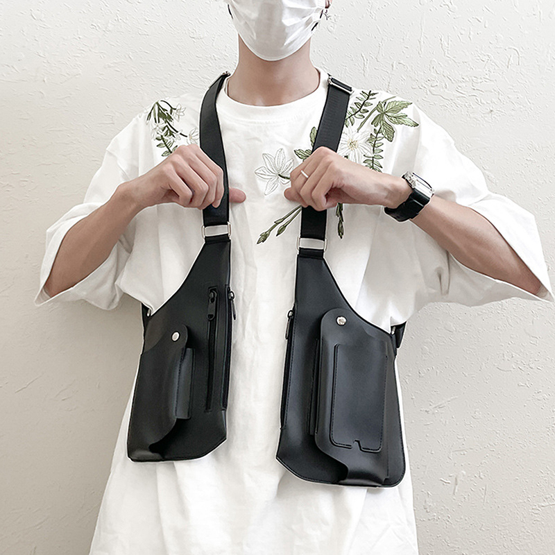 Multifuncional crossbody armazenamento coldre sacos de ombro masculino anti-roubo saco de peito couro esportes ao ar livre caça saco