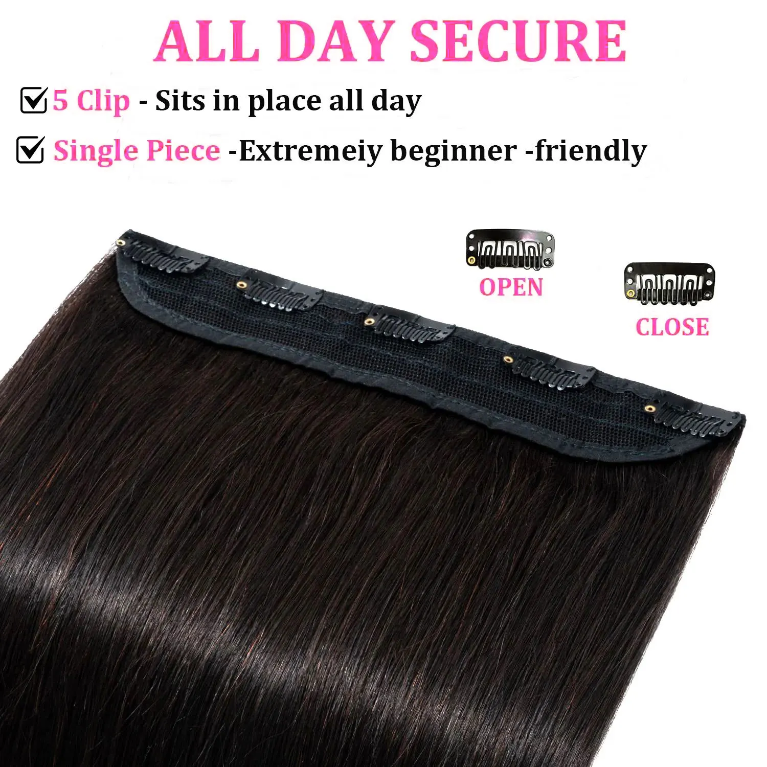5 clipe de uma peça em extensões de cabelo em linha reta cabelo humano real natural preto clipe em extensões 3/4 cabeça cheia extensões de cabelo