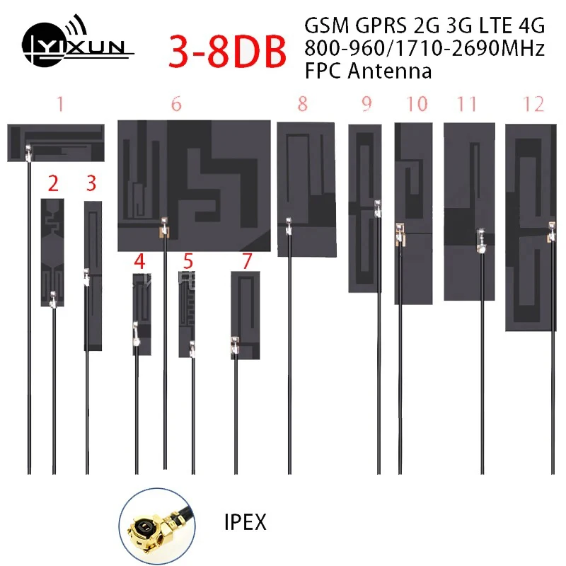 GSM GPRS 2G 3G LTE 4G interno FPC placa suave antena amplificador señal Ipx U.FL RG1.13 Cable de 20cm 8dbi 700-2700MHz