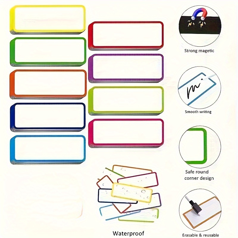 30pcs Reusable Magnetic Dry Erase Labels - Colorful Erasable Markers for Homework, Refrigerator Notes, Office Home Organization