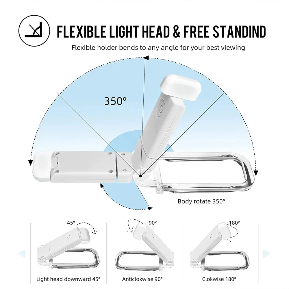 Nueva luz de lectura de libros recargable por USB, brillo ajustable, Clip LED en luz de libro, lámpara de libro para el cuidado de los ojos para niños, luz de lectura