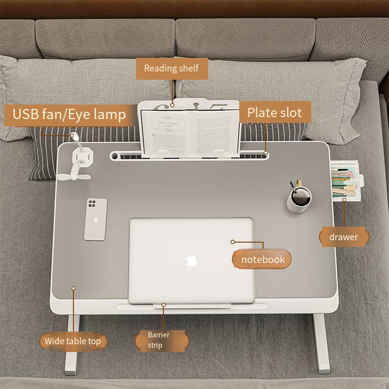 Bed Desk for Laptop, Adjustabl Foldable Bed Table, Laptop Lap Desk with Movable Stoppers and Drawer for Bed Couch Floor Writing