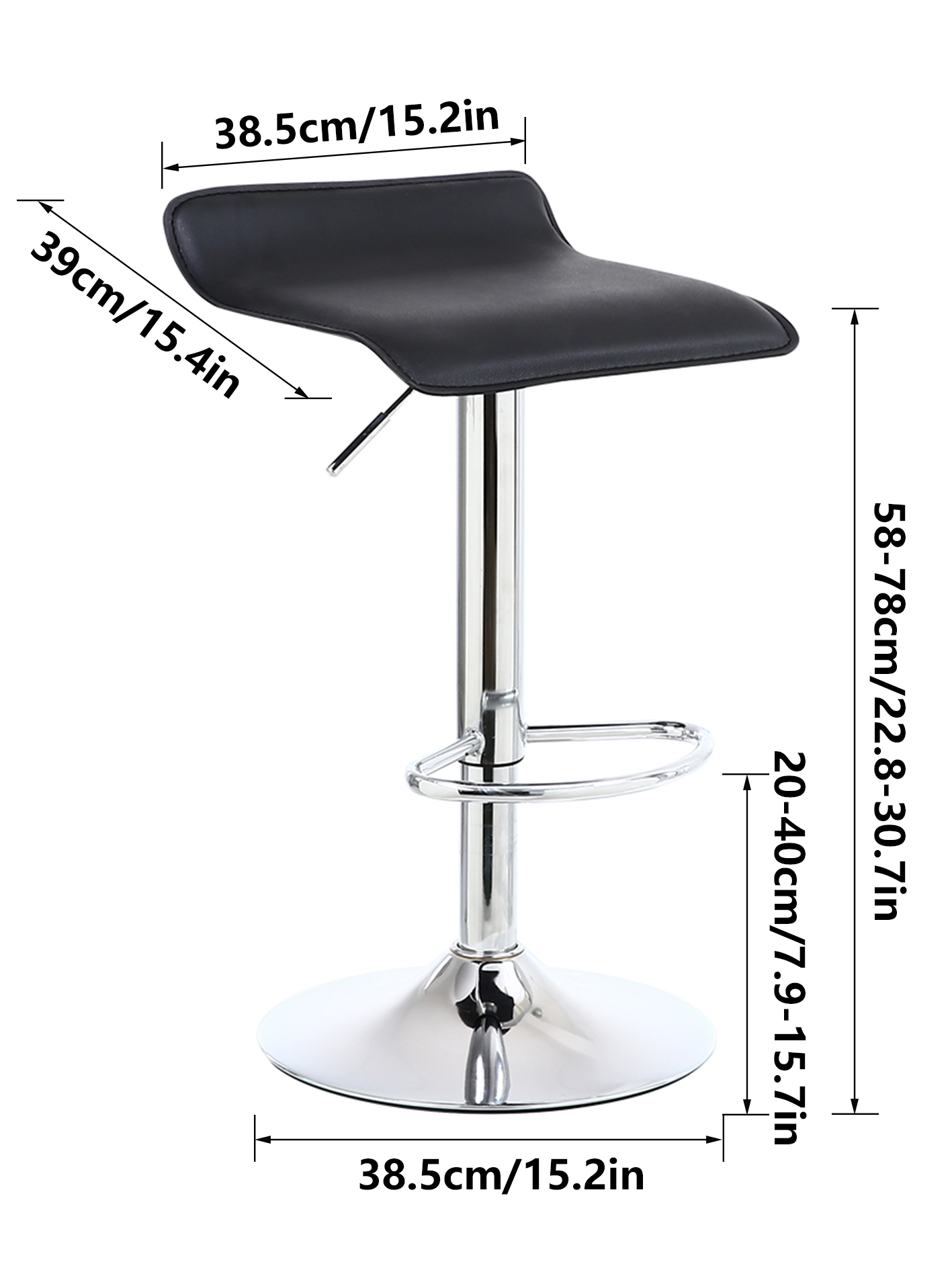 KKTONER-Tabouret de Comptoir Réglable en Cuir PU, Ensemble de 2 Barres Carrées, Noir