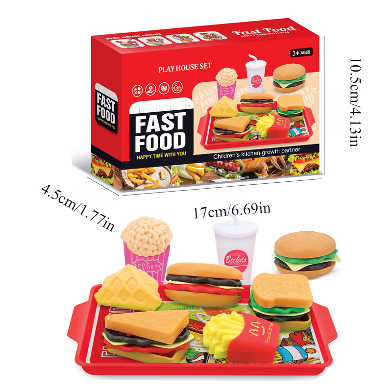 9PCS Set Cucina Casa da gioco Cibo Giocattolo Simulazione Hamburger Patatine fritte Hot Dog Staccabile Snack di plastica Finta MIni Giocattoli Per Bambini