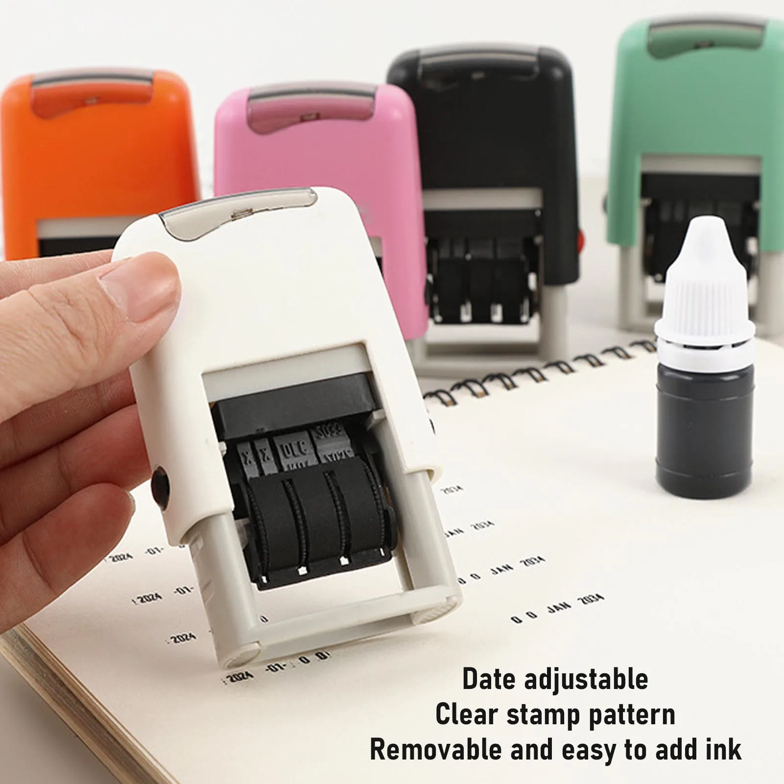 Datumsstempel, 25 x 2,8 mm, englisches Datum, klarer Aufdruck, schnell trocknend, verstellbarer selbstfärbender Stempel, selbstfärbender Datumsstempel