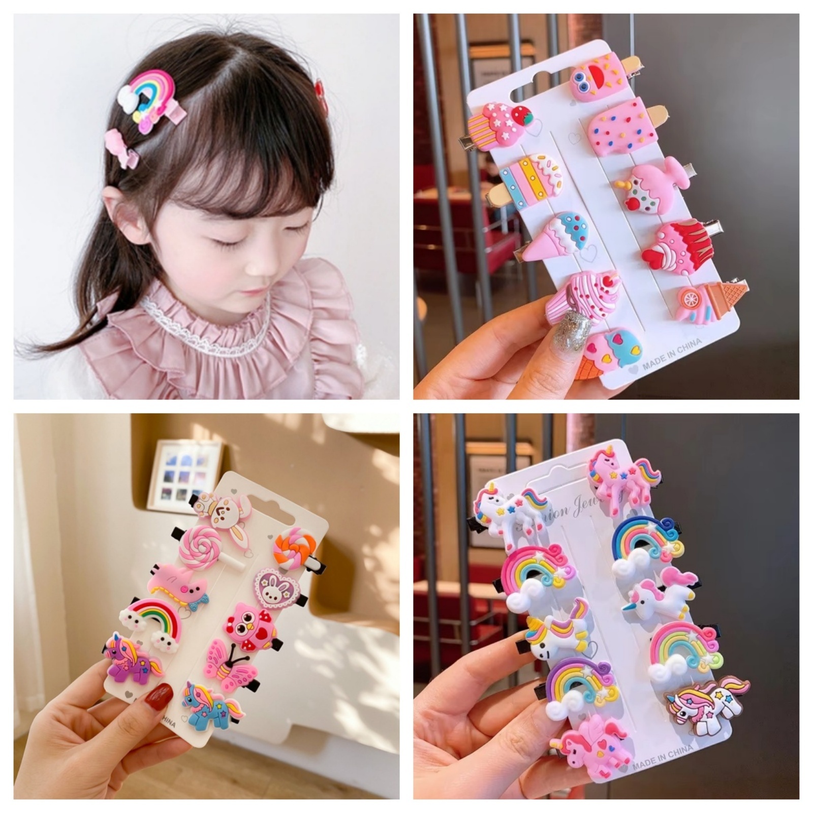 10PCS/Set New Girls Cute Cartoon Unicorn Hair Clips Kids Lovely Hairpins Ice Cream Headband Barrettes Fashion Hair Accessories