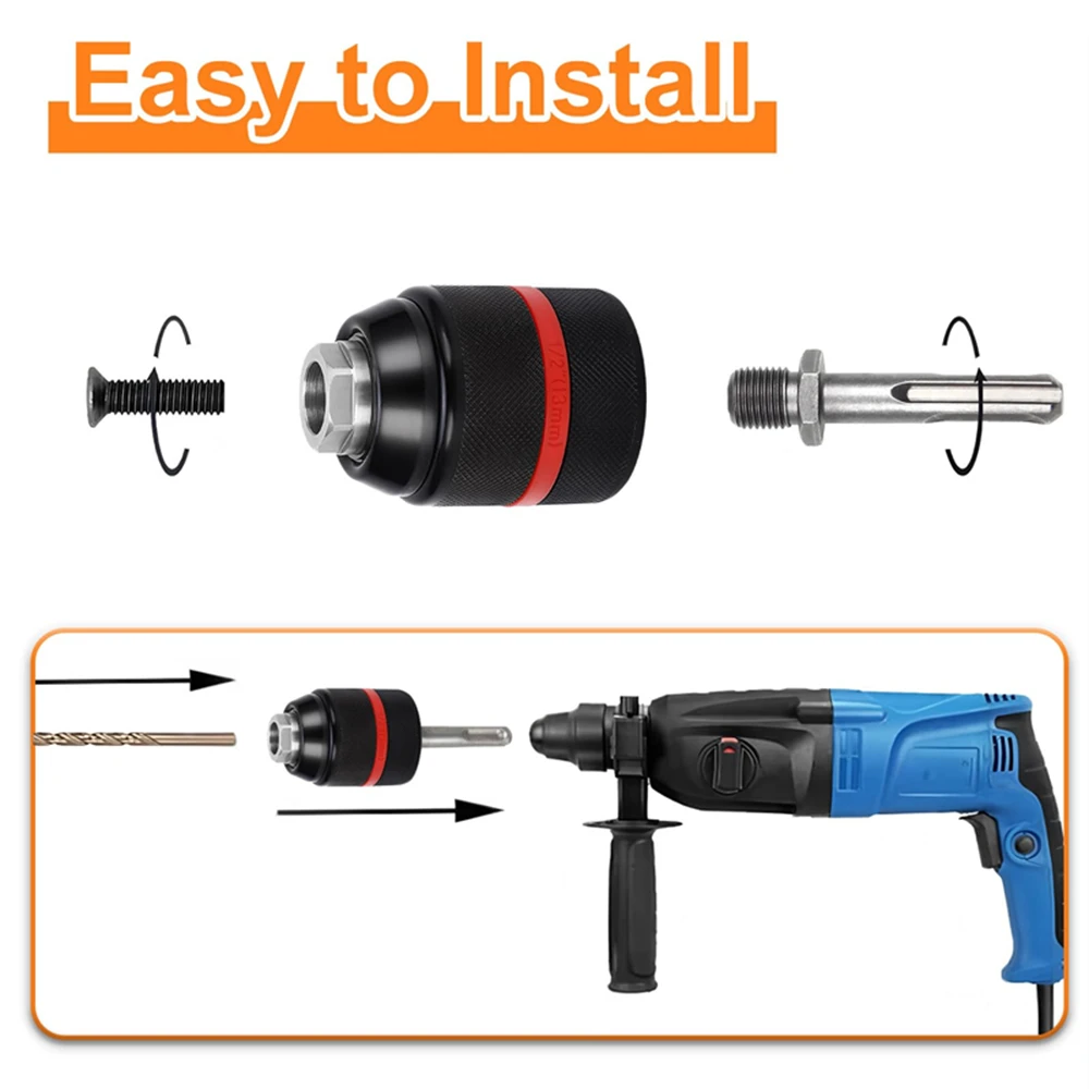 2025 New Keyless Metal Drill Chuck,With Lock,2~13mm Ratchet Self-locking Chuck,1/2-20UNF Thread,for Drill Bit Screwdiver&Sockets