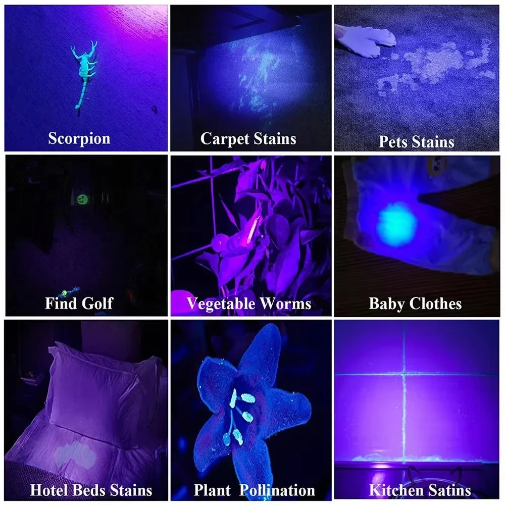 395nm ไฟฉาย UV ไฟฉายอัลตราไวโอเลตพร้อมคลิปปากกาแบบพกพาแสงสีม่วงปัสสาวะสัตว์เลี้ยงเครื่องตรวจจับแมงป่อง UV โคมไฟใช้แบตเตอรี่ AAA