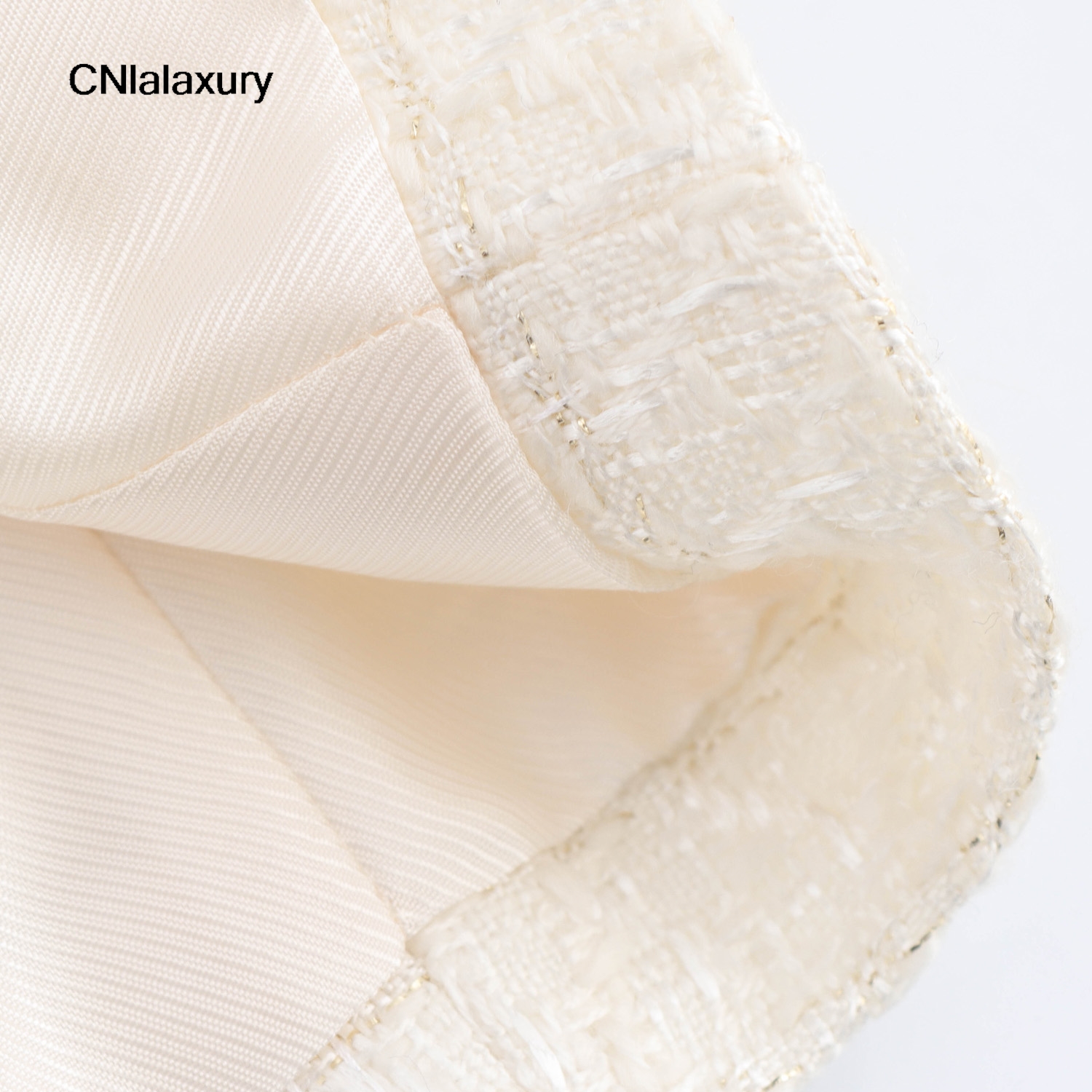 Beige Tweed Blazer for Women Coats Double-Breasted Pockets Suit Jackets Office Lady Elegant Outerwears Notched Collar Jackets