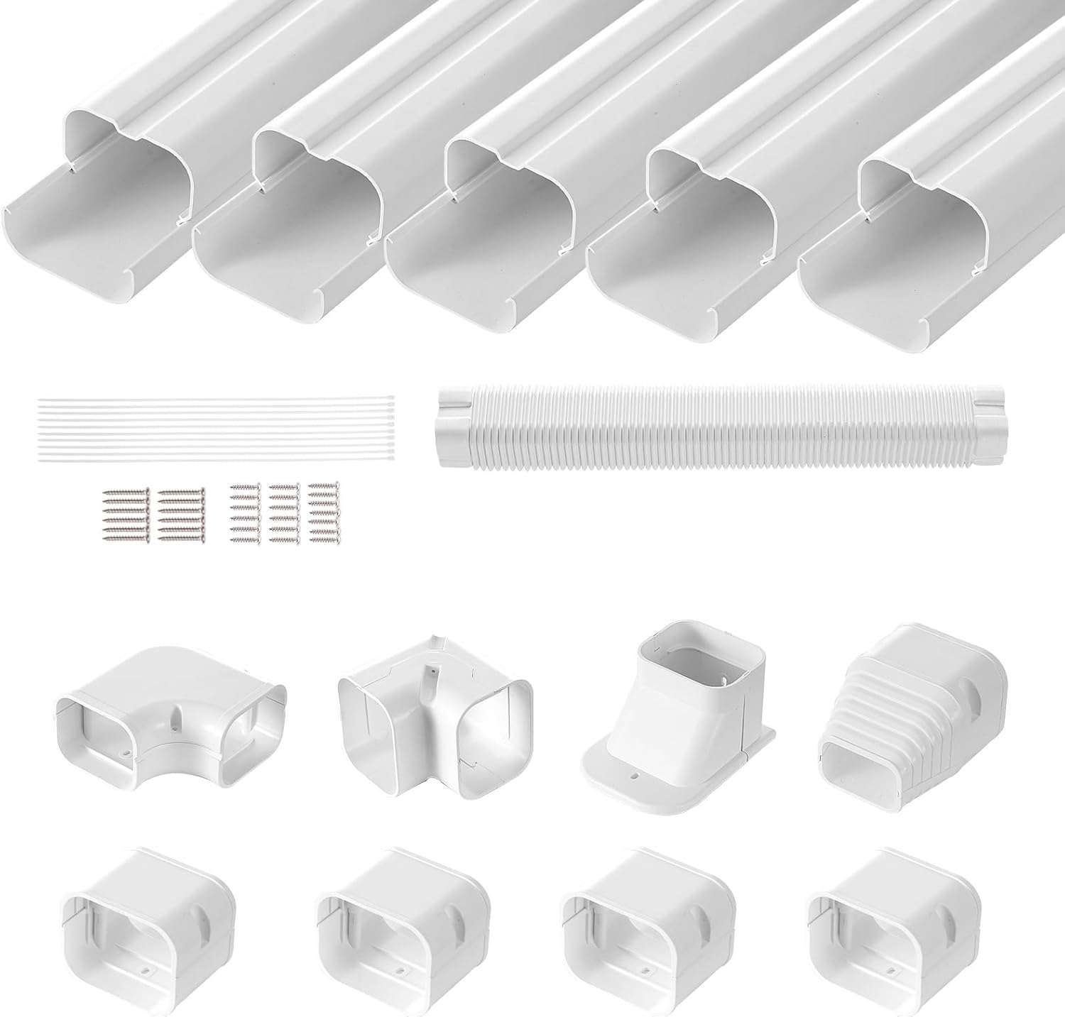 Mini Split Line Set Cover 3-inch W 10Ft L, PVC Decorative Pipe Line Cover for Air Conditioner with 5 Straight Ducts