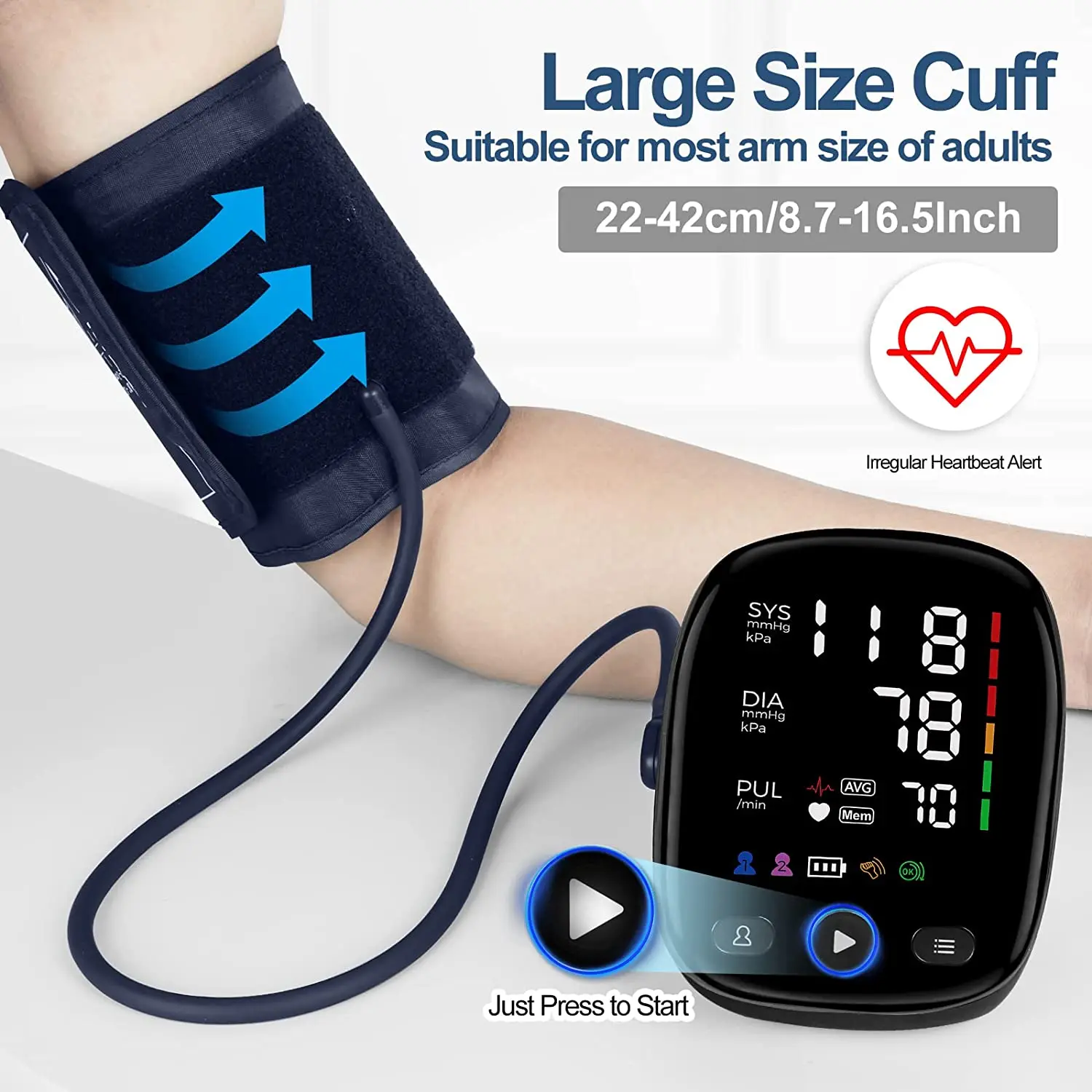 Kingclinic monitor de pressão arterial, braço superior, máquina automática de manguito BP com display LED para uso doméstico, cuidados de saúde
