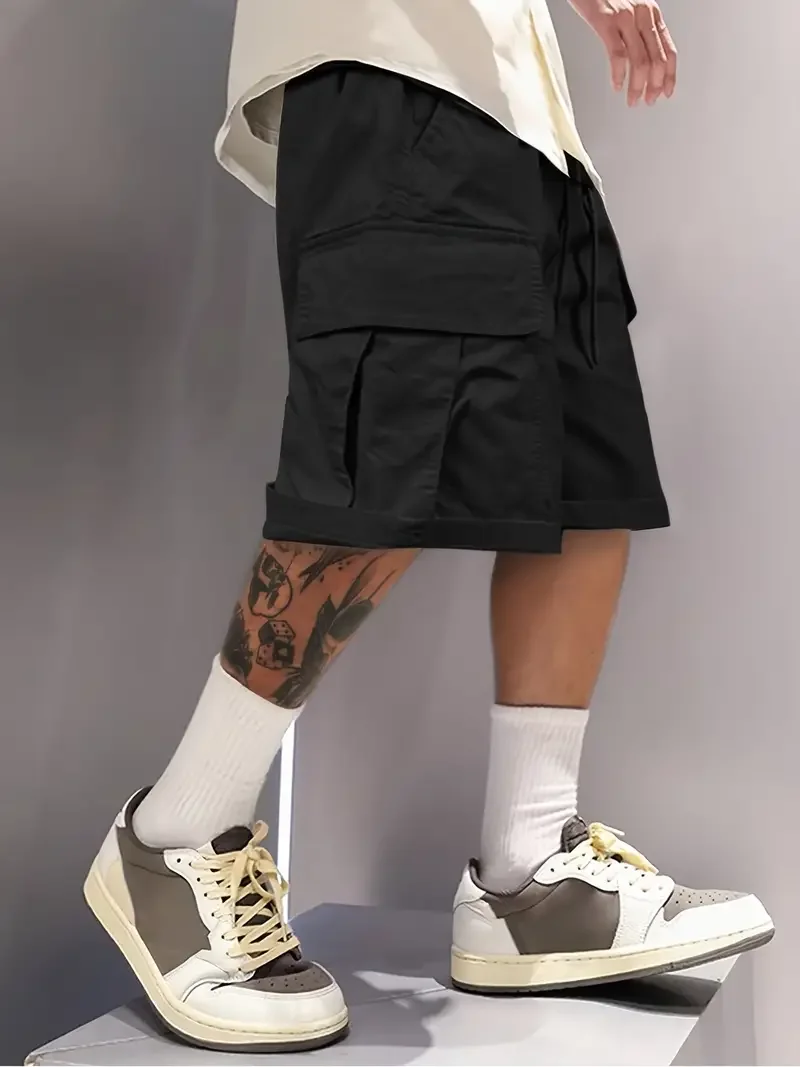 Shorts cargo masculinos de verão, casuais, versáteis e elegantes, três cores disponíveis, design com vários bolsos, adequados para passeios casuais