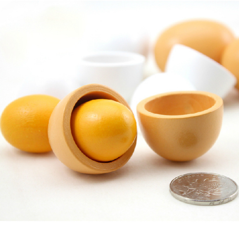Juego de juguetes de simulación de huevos de madera para niños, juego de simulación de comida de madera, yema de huevos, comida de cocina, juguetes educativos Montessori para chico, 6 uds.