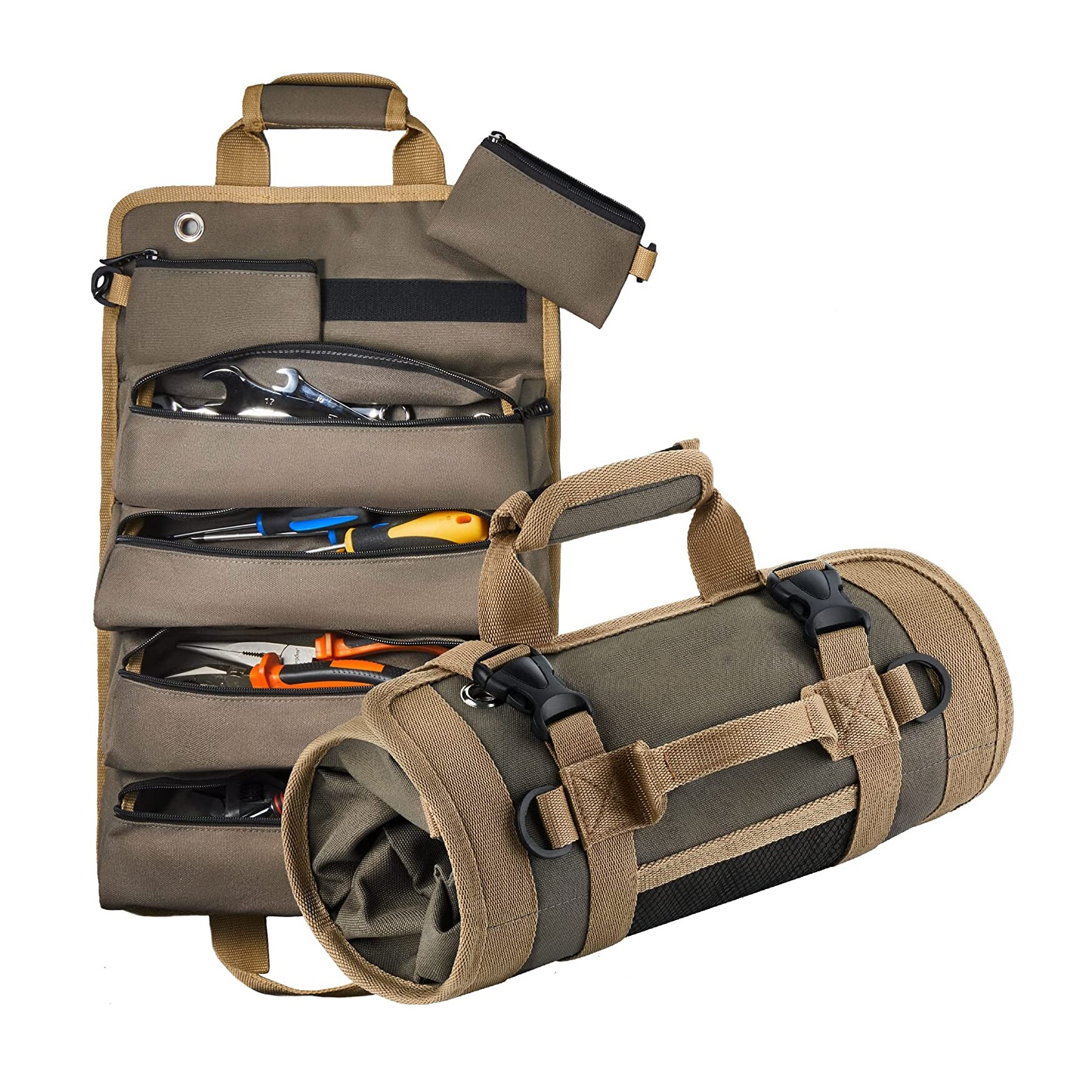 Sac à outils matériel multi-usages, sac de rangement portable roulé multi-poches professionnel, sac de rangement étanche roulé, clé à pince