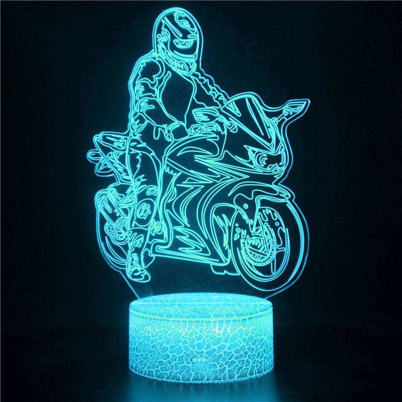 Nacht Motorrad Reiten 3D Illusion Nachtlampe für Kinder LED Nachttisch Nachtlicht Geburtstag Weihnachten Geschenk für Jungen Zimmer Dekor