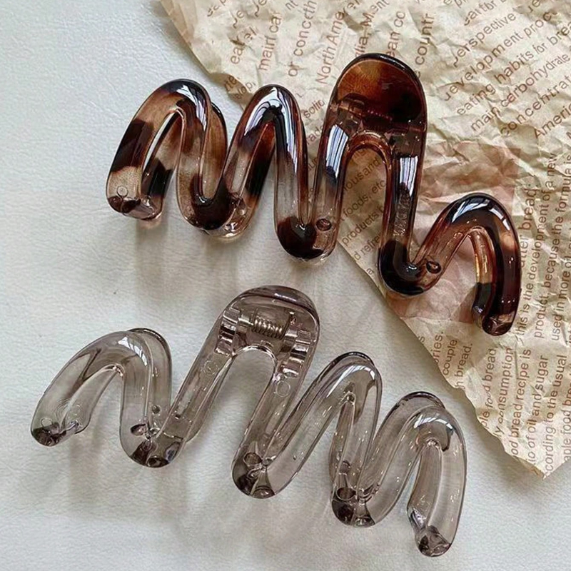 2 peças feminino y2k ondulado alto brilhante âmbar marrom 11cm/4,33 pol. grampo de cabelo de plástico leve grande, elegante e minimalista